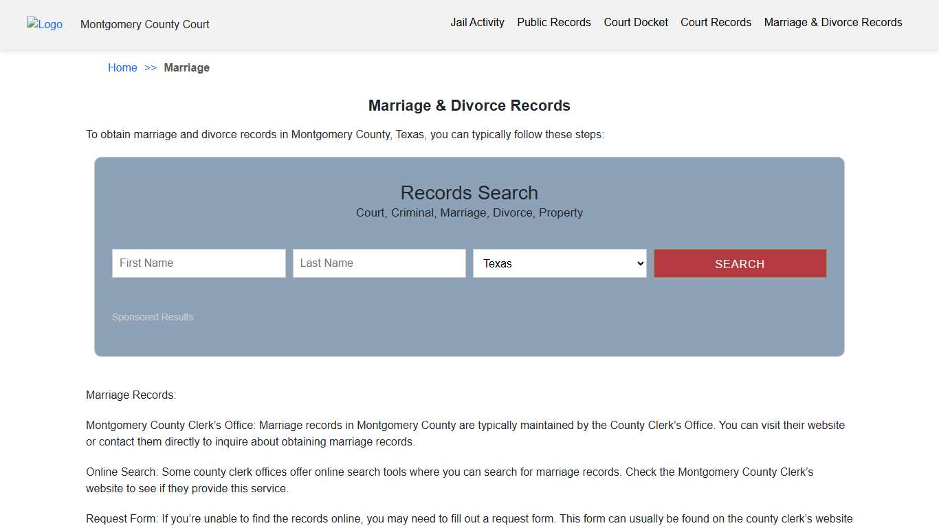 Marriage & Divorce Records Montgomery County Court