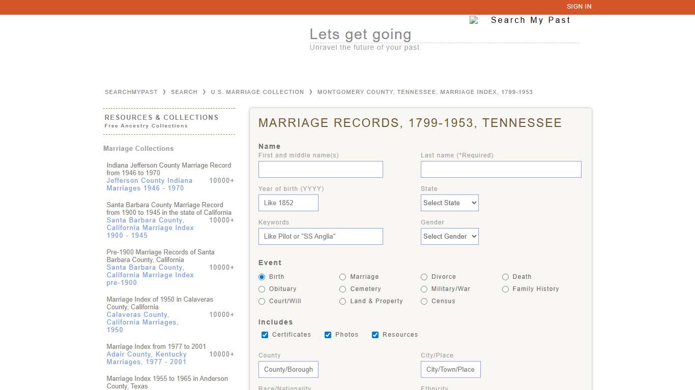 Montgomery County, Tennessee, Marriage Index, 1799-1953 Searchmypast