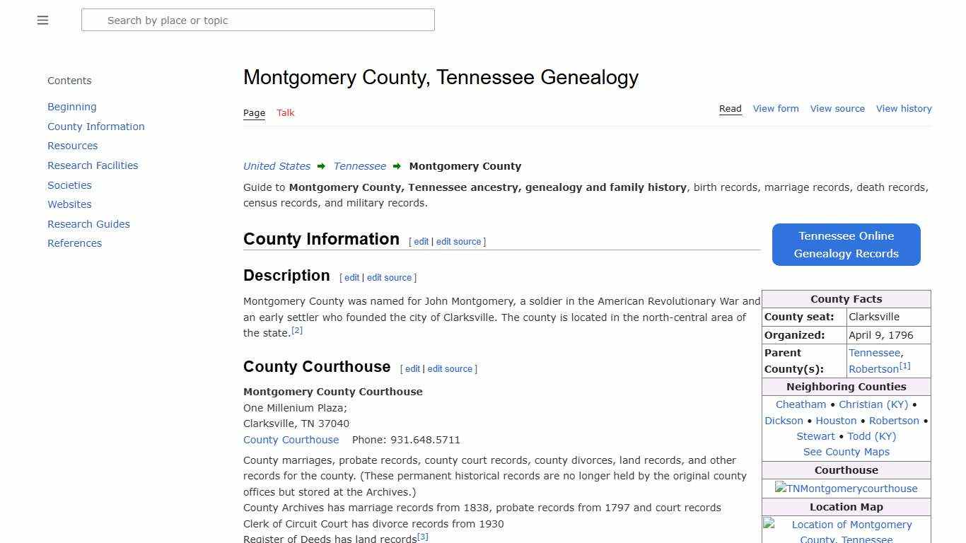 Montgomery County, Tennessee Genealogy • FamilySearch